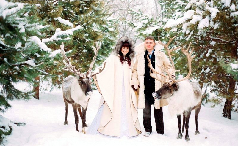 Снежная свадьба с оленями фото